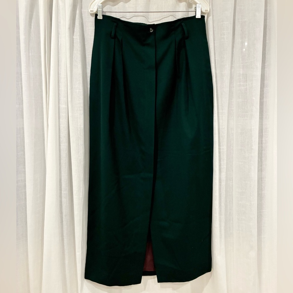 Vintage Wool Skirt with Front Slit, Forest Green, sz 16